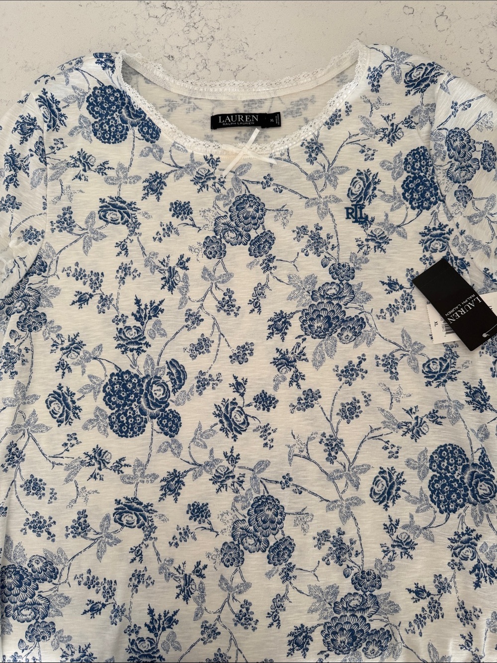 Lauren Ralph Lauren White Pajama Set  with Blue Floral Print